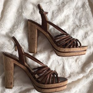 Frye Cork Block Heel Strappy Platform Sandals